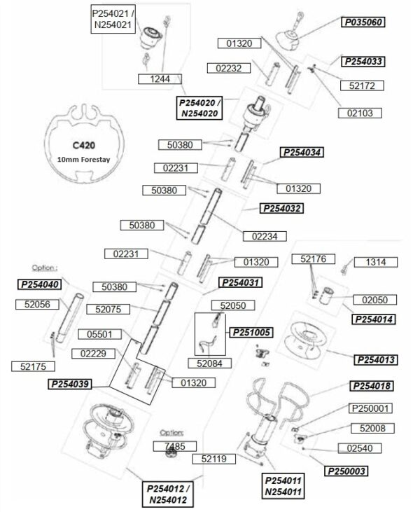 Profurl Furling System C420 Spare Parts for 10mm Forestay