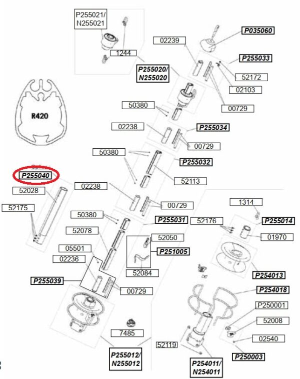 Profurl Integrated turnbuckle cylinder for R420 R430 P255040