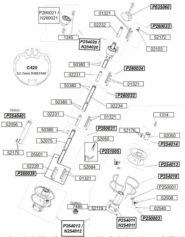 Profurl Furling System C420 Spare Parts for 12.7mm Forestay