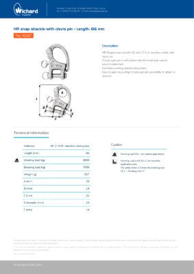 Wichard HR snap shackle with clevis pin 2297