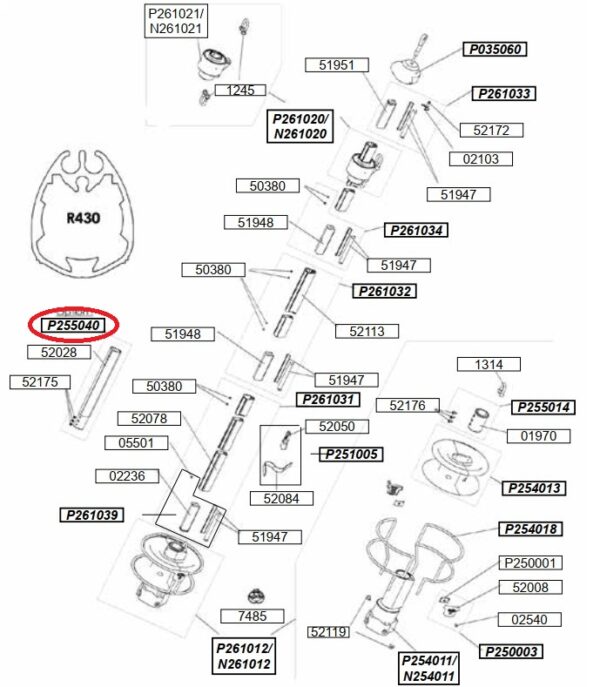 Profurl Integrated turnbuckle cylinder for R420 R430 P255040