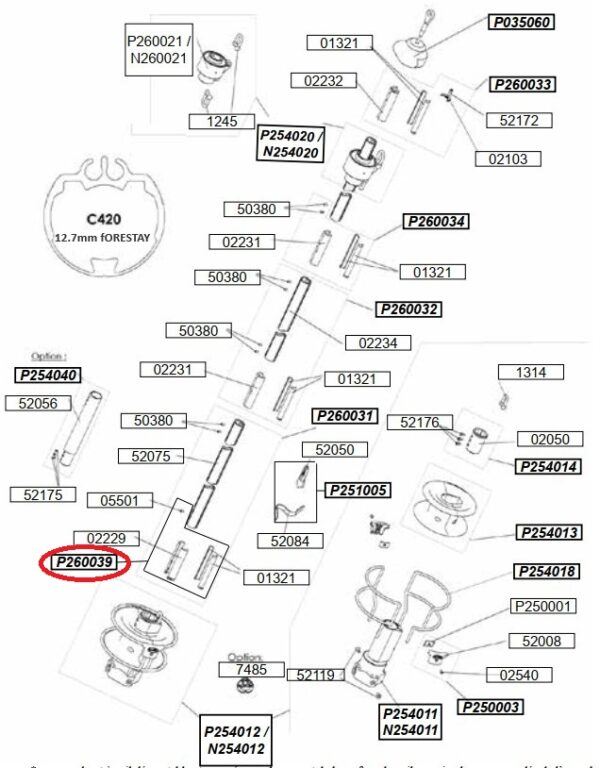 Profurl Lower Bearing Holder C420 C430 12.7mm Forestay P260039